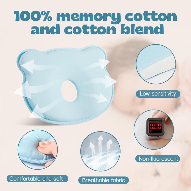 TinyTotsJoy Memory Foam Baby Pillow, Portable Cartoon Bear Soft and Cozy Pillow, Breathable Bedding Set for Infants for Small Boys and Girls,Green - Image 3